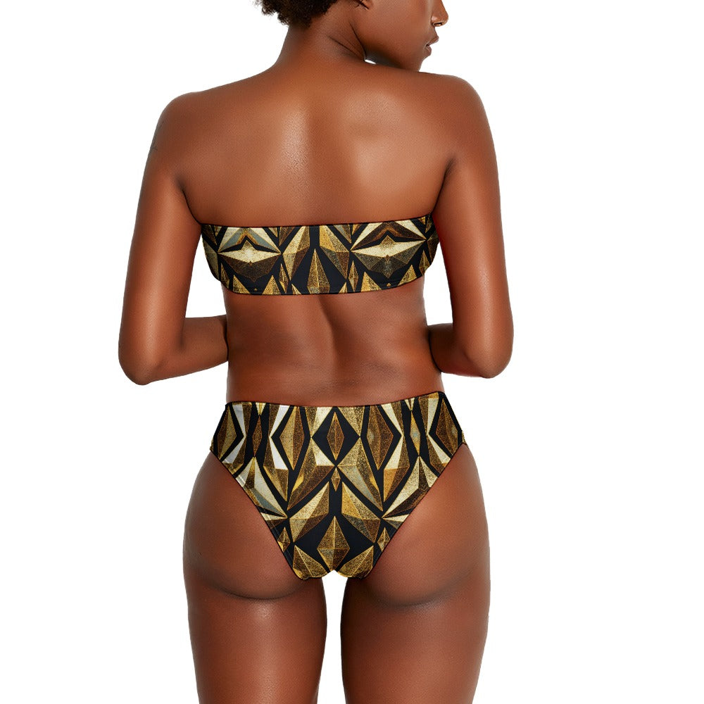 Retro Diamond and Gold Ladies Two Piece Bikini Swimsuit