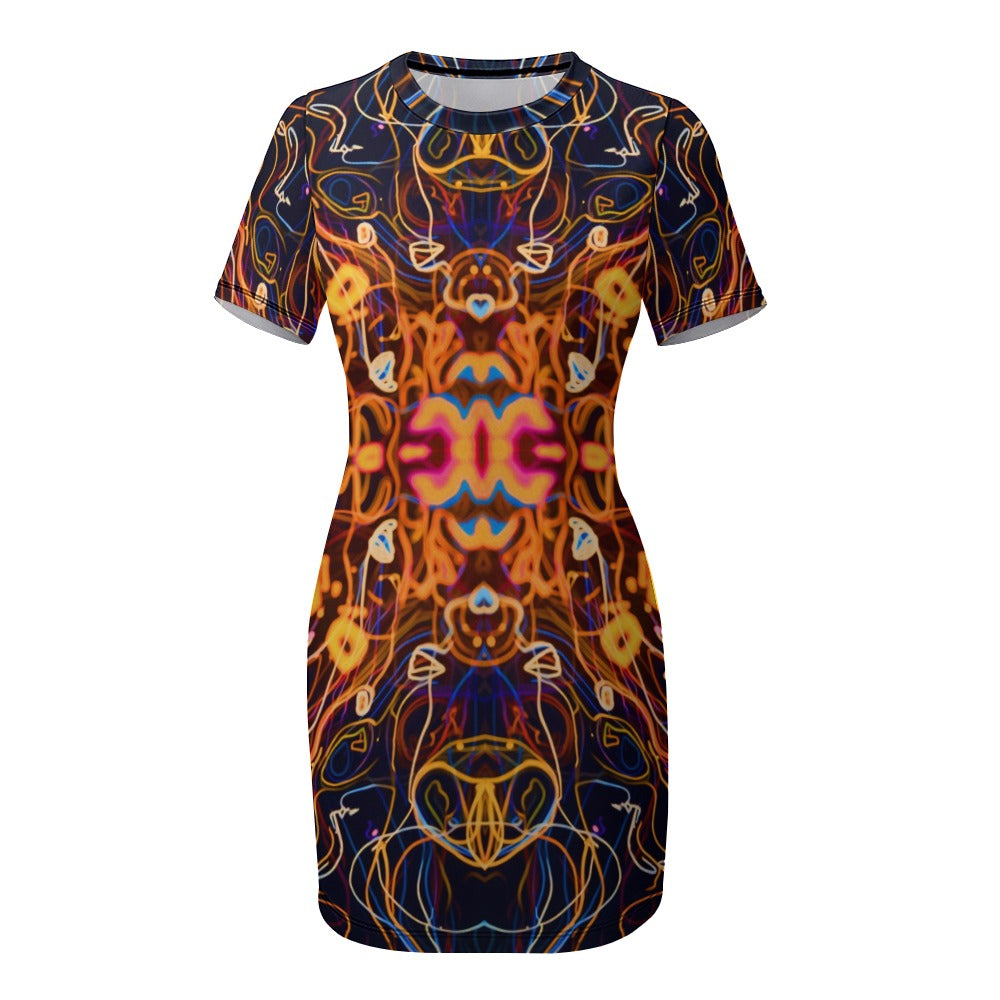 White Crew Neck Short Sleeve Dress