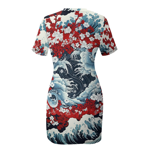 Red White and Blue Crew Neck Short Sleeve Dress