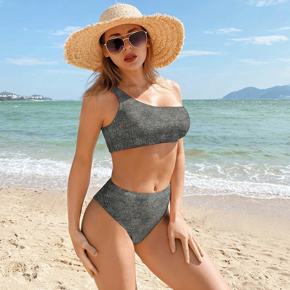 Knit Print Two Piece Bikini Swimsuit