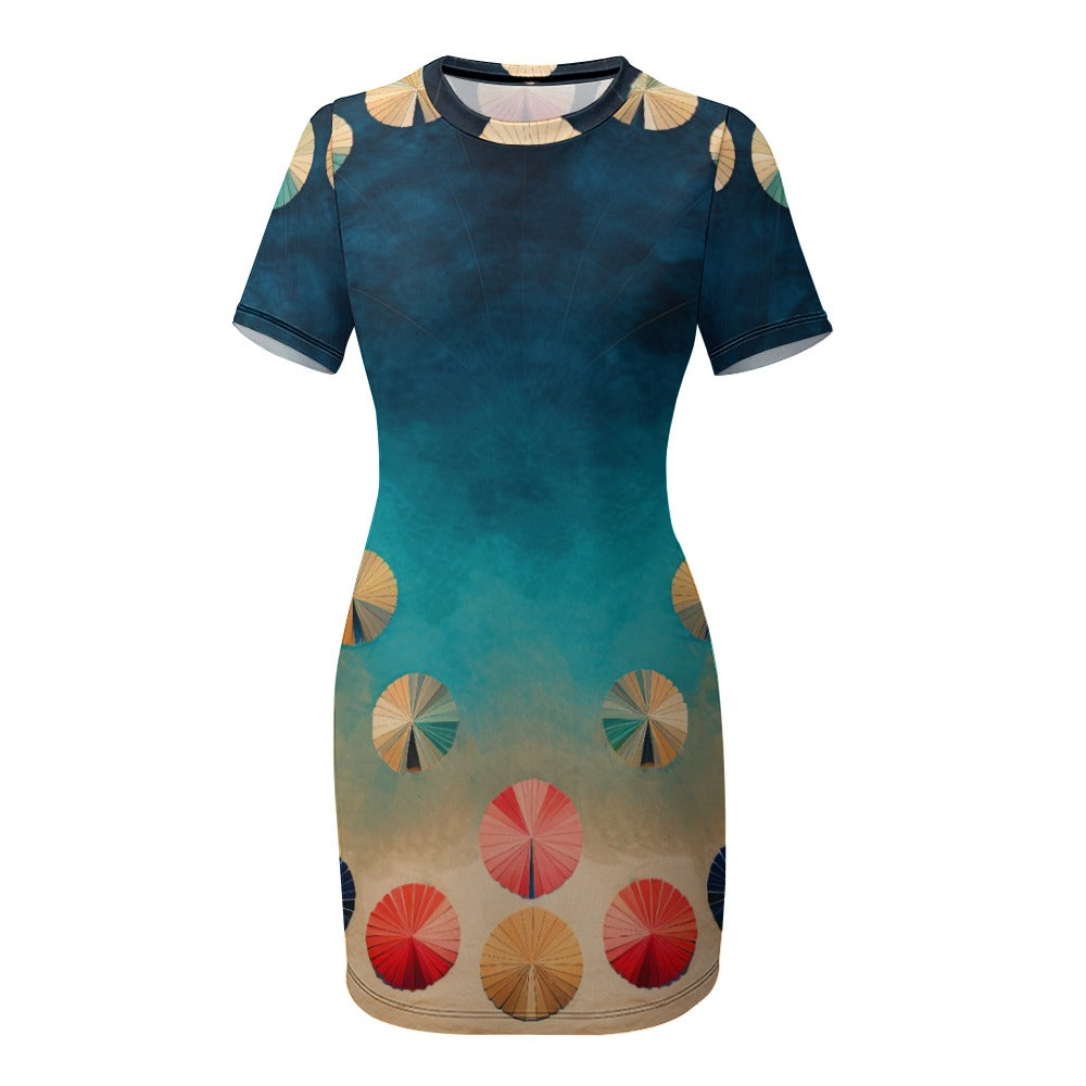 Blue Crew Neck Short Sleeve Dress