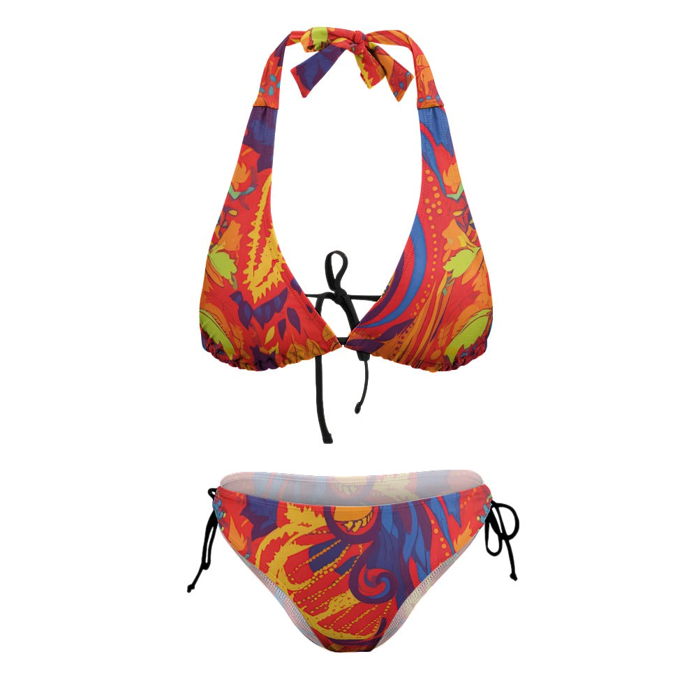 Tropical Psychedelic V-Neck Bikini Swimsuit