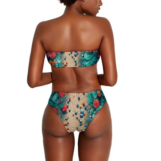Ladies Tan and Teal Two Piece Bikini Swimsuit