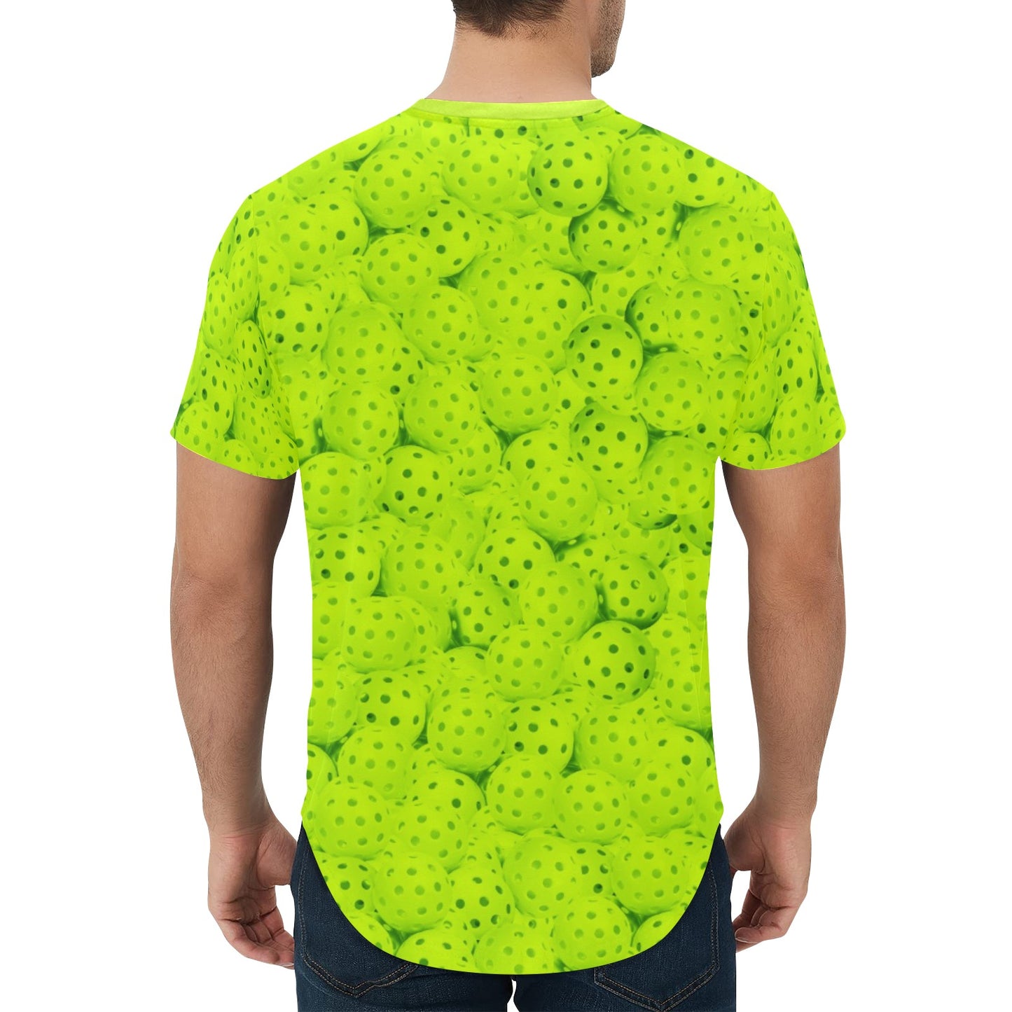 Neon Green Pickleball Curved Hem T-Shirt