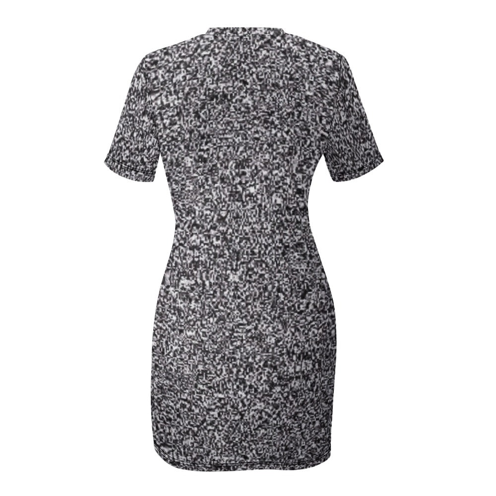 Black and White Crew Neck Short Sleeve Dress