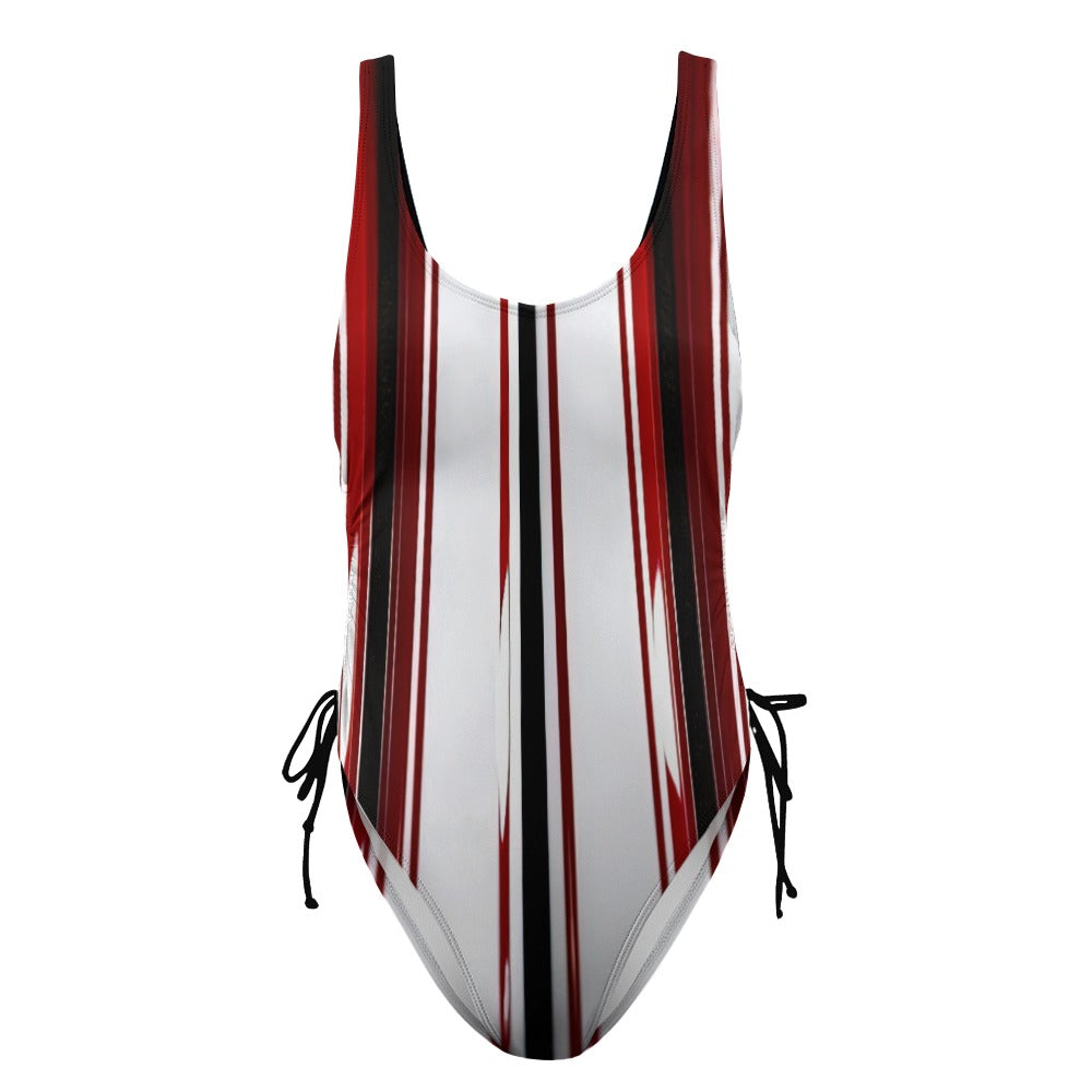 Ladies Red White and Black One Piece Swimsuit
