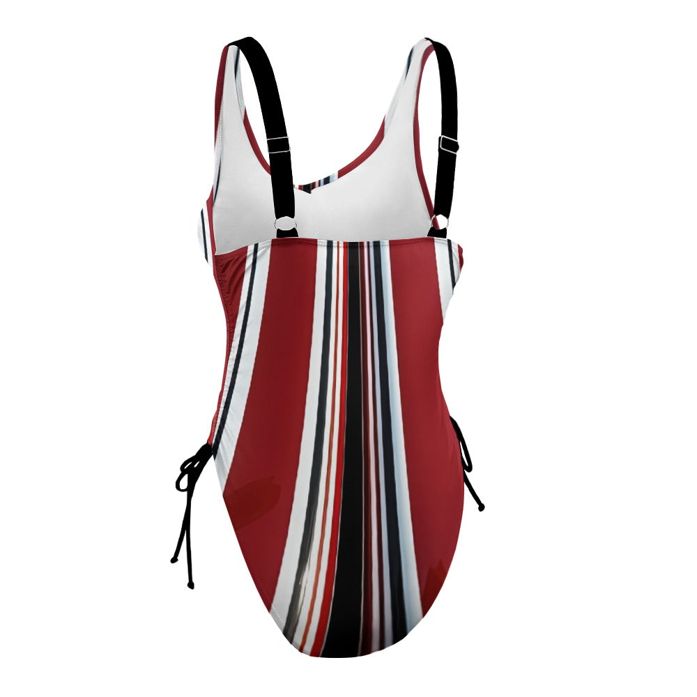 Ladies Red White and Black One Piece Swimsuit