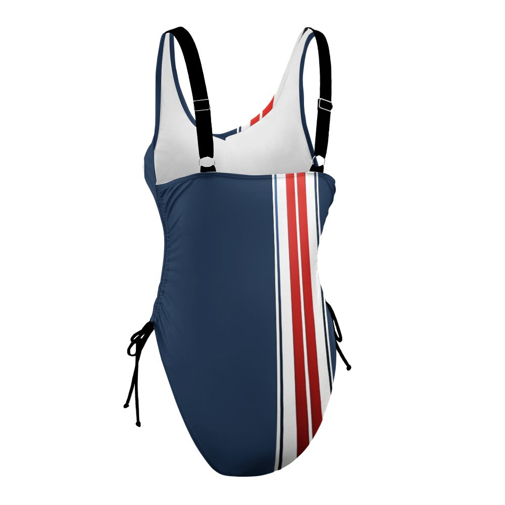 Ladies Navy Blue with Racing Stripe One Piece Swimsuit