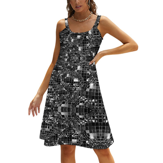 Black and White Disco Ball Pattern Beach Sling Skirt