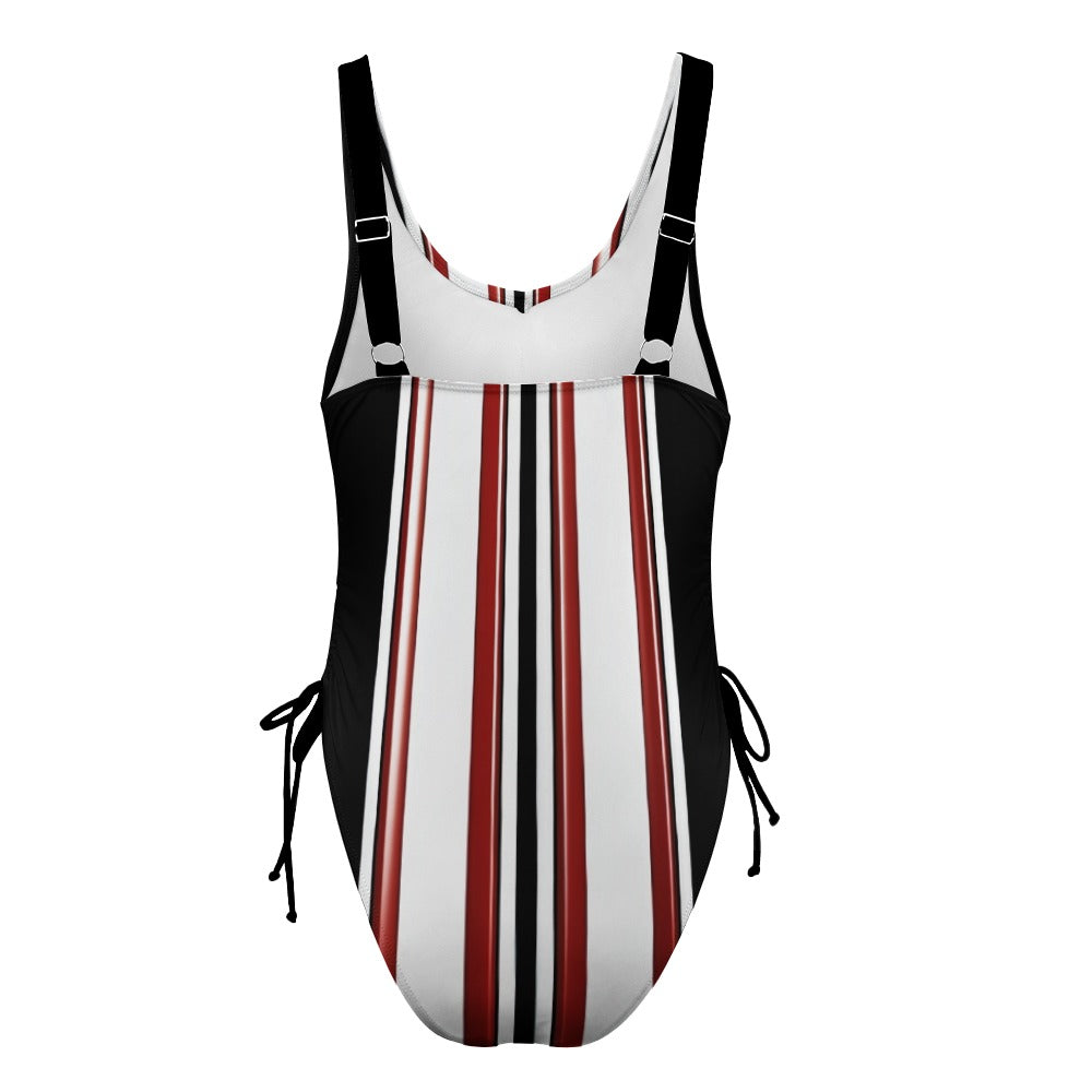 Ladies Black Red and White One Piece Swimsuit