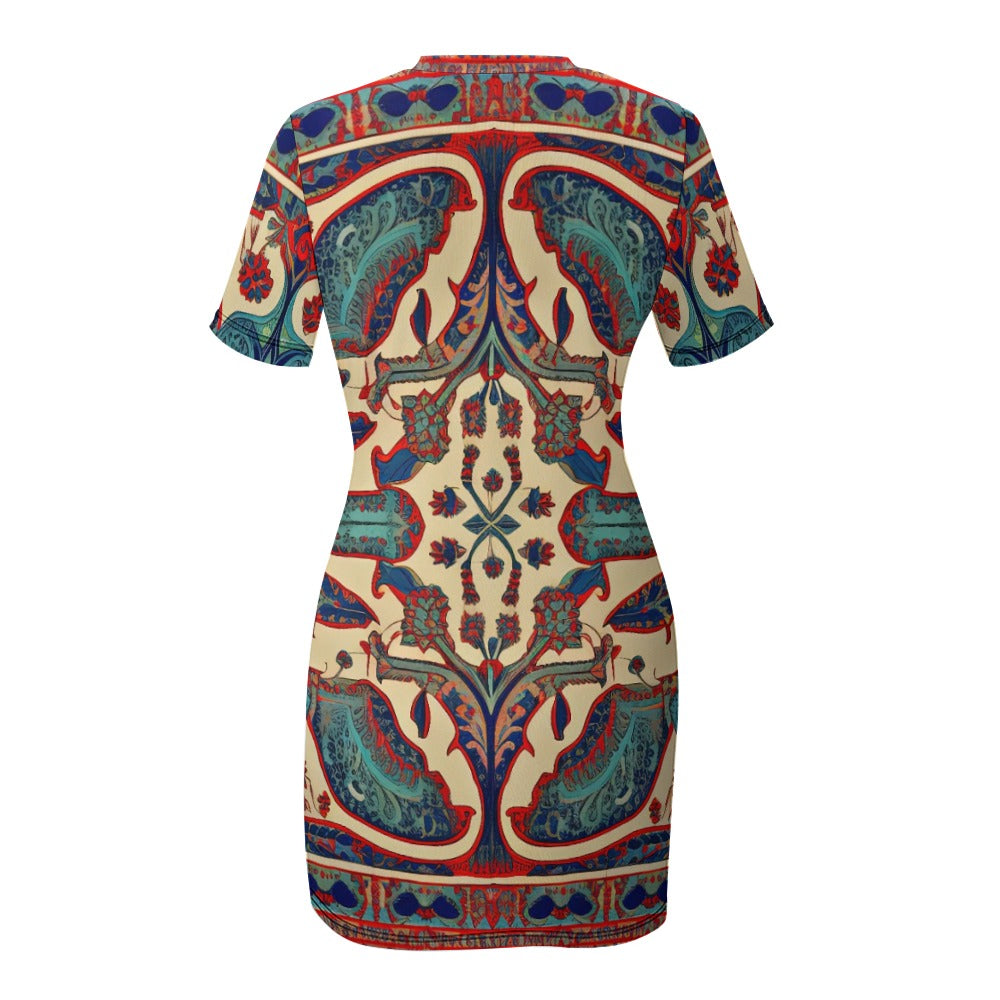 Persian Crew Neck Short Sleeve Dress
