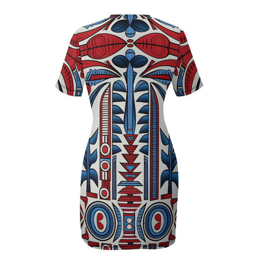 Red White and Blue Crew Neck Short Sleeve Dress