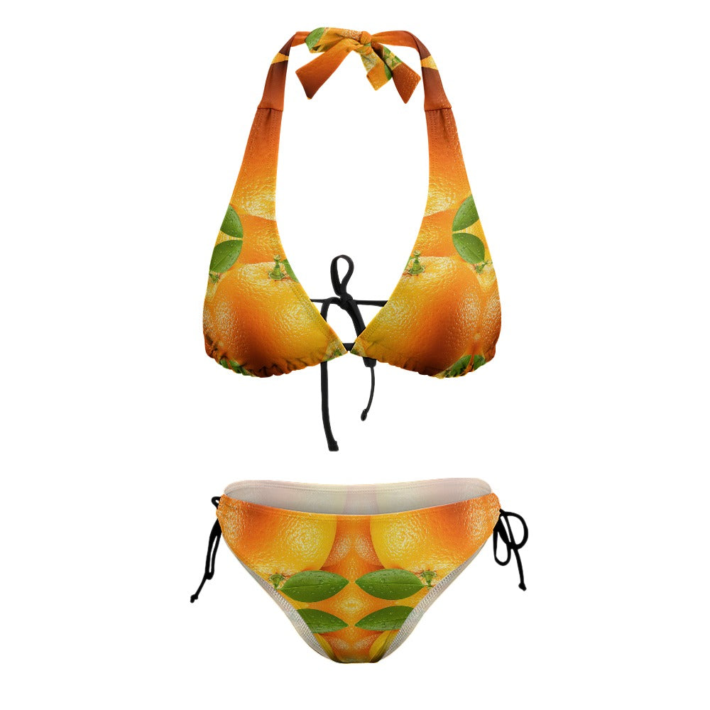 Ladies Sexy V-Neck Orange Kaleidoscope Bikini Swimsuit