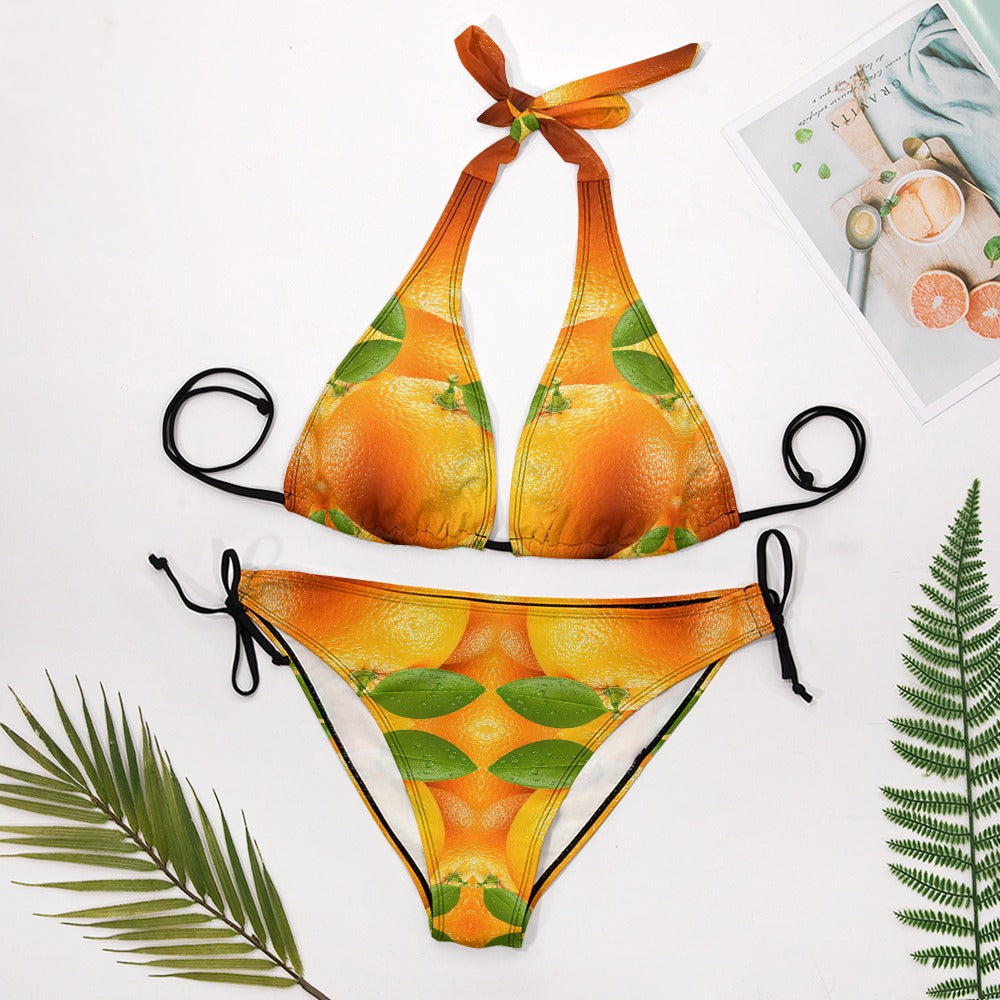 Ladies Sexy V-Neck Orange Kaleidoscope Bikini Swimsuit