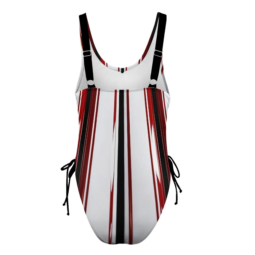 Ladies Red White and Black One Piece Swimsuit
