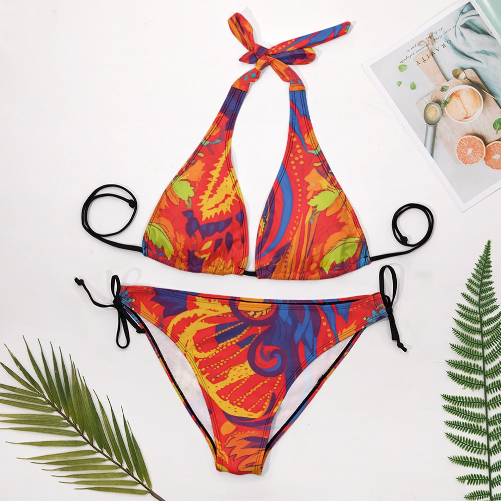 Tropical Psychedelic V-Neck Bikini Swimsuit