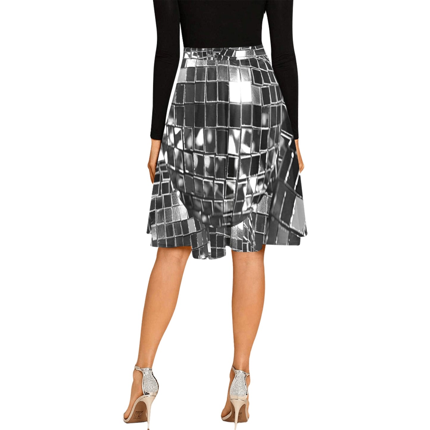 Black and White Women's Pleated Skirt Discoball Theme