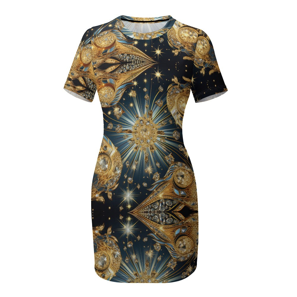 White Crew Neck Short Sleeve Dress