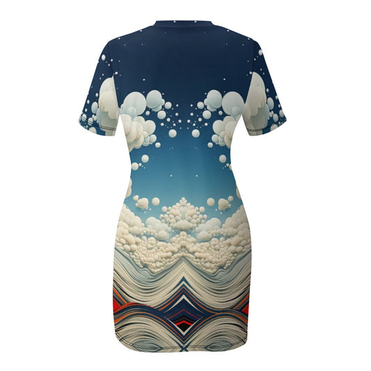 Red White and Blue Constructist Crew Neck Short Sleeve Dress