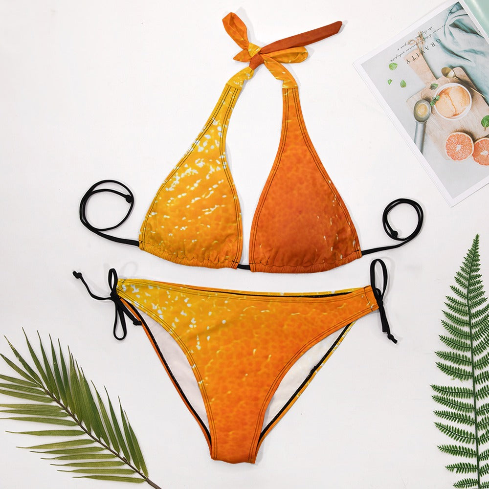 Ladies Sexy V-Neck Orange Bikini Swimsuit