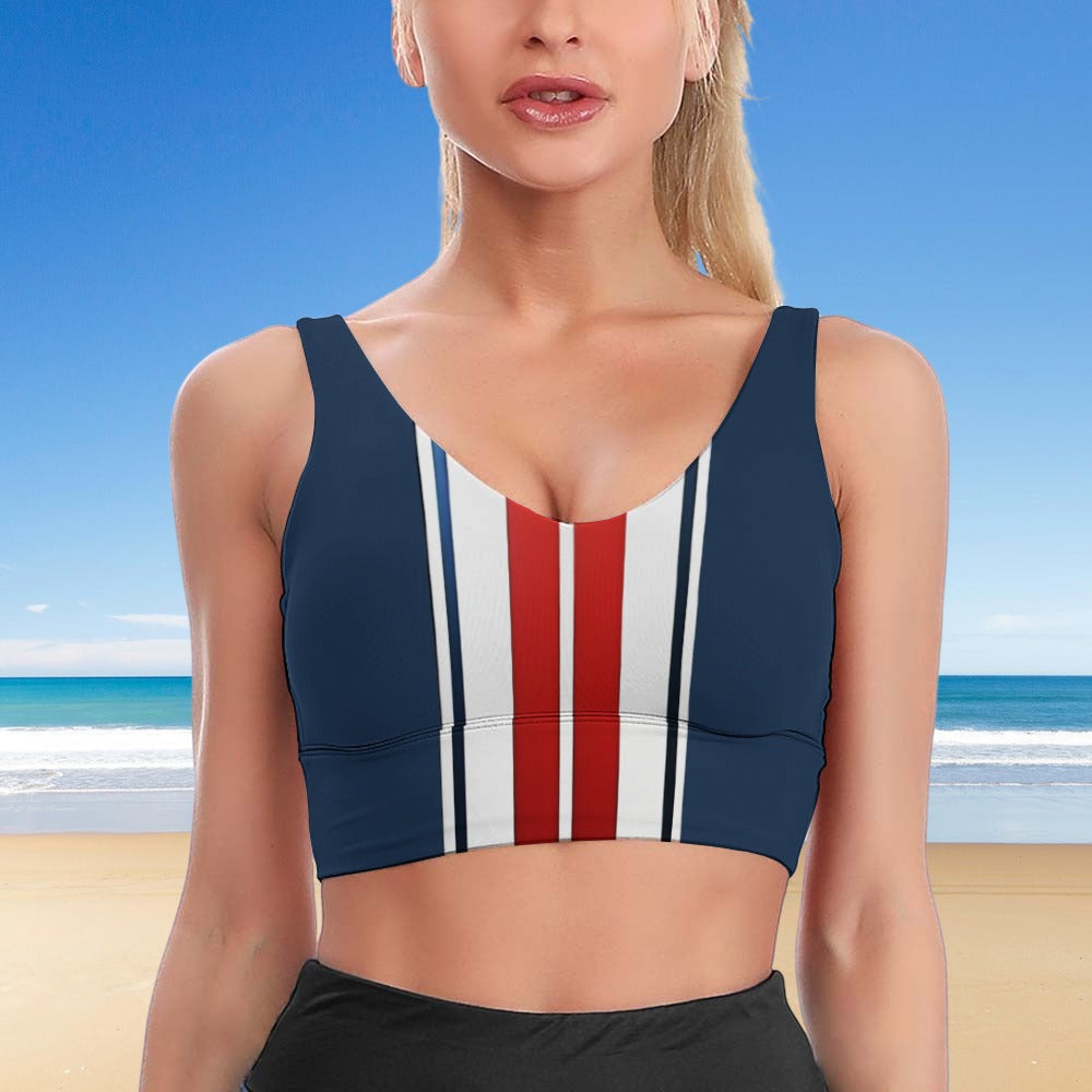 Red White and Blue Striped Women's Comfortable Texture Sports Bra