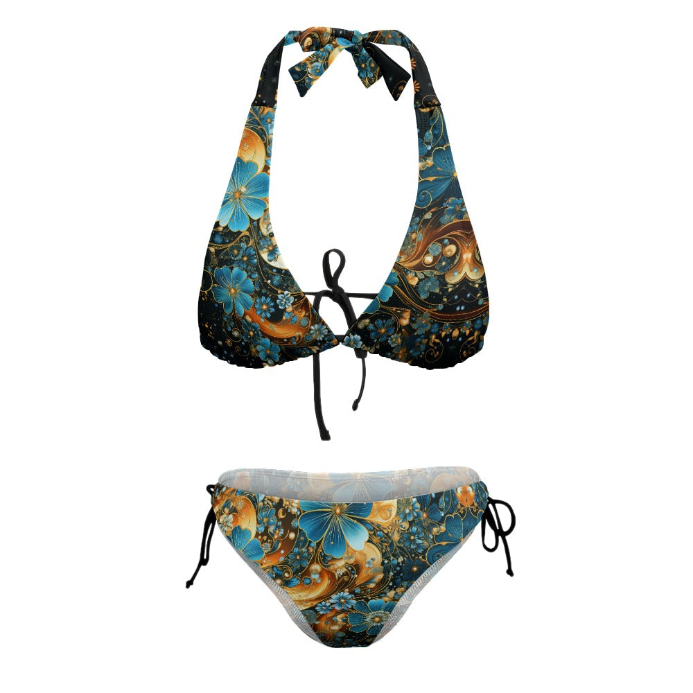 Ladies Gilded Floweres Sexy V-Neck Bikini Swimsuit